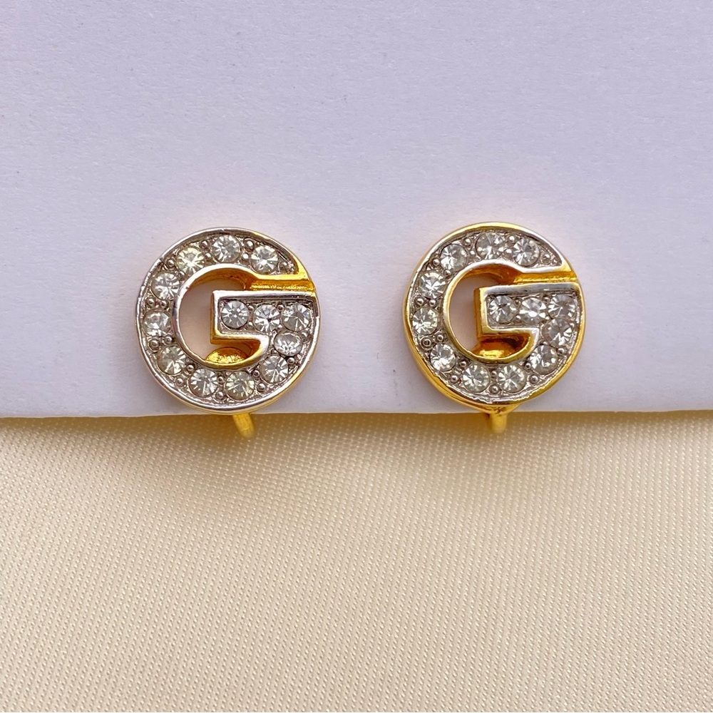 Vintage! Givenchy G-logo rhinestone clip-on earrings